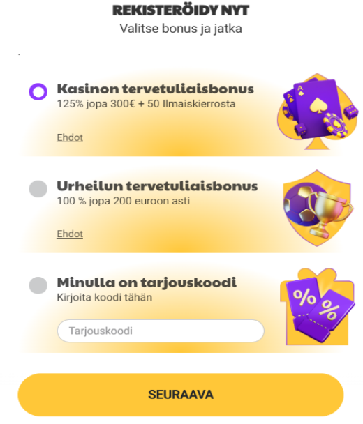 Bonukset rekisteröitymisestä WikiLuck Casinolle